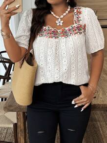 Weeklong Camiseta talla grande, escote cuadrado, minimalista y de moda, apta para el verano - Albaricoque - Ver 5