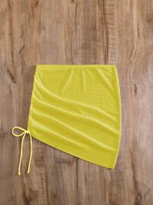 SHEIN Swim Women's Solid Color Side Drawstring Beachwear Cover Up Skirt - Yellow - View 5