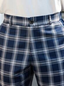 Manfinity Bizformal 男士休闲通勤格子锥形西装裤 - 彩色 - 查看 2