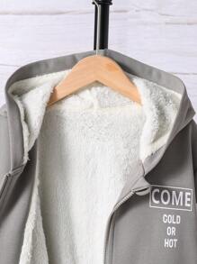 SHEIN 2pcs Tween Boys Thickened Hooded Jacket & Pants Set, Warm Winter Casual Wear - Grey - View 3