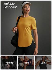 Powerista 女式纯色圆领短袖简约休闲运动T恤和背心健身衫