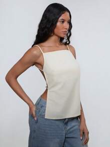 SHEIN Unity Damen einfarbiges sexy Camisole mit offenem Rücken - Aprikosenfarben - Übersicht 4