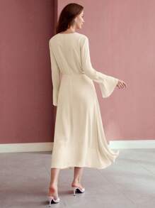 MOTF PREMIUM DRAPED ASYMMETRICAL HEM DRESS - Apricot - View 6