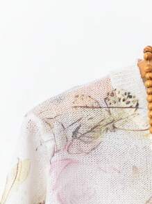 EMERY ROSE New Fresh Retro Artistic Dye Print Round Neck Lightweight Viscose Women Pullover Sweater, Spring/Summer - White - View 8