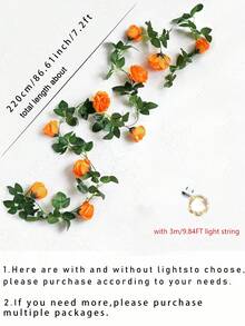 1 件人造花苋菜橙玫瑰丝绸花花环装饰悬挂花卉带 3 米 LED 灯串家居室内室外装饰母亲节、感恩节装饰、礼物 - 橘色 - 查看 4