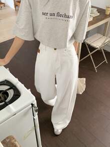 DAZY Women's Pockets Wide Leg Loose Casual Versatile Jeans