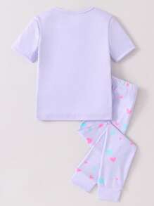 2 Stücke Loungewear-Set mit Jumpsuit für Kleine Mädchen mit Einhorn-Lichtmuster, kurzärmlig, hellrosa