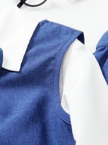 SHEIN 2pcs Young Boys Gentleman Outfit, 1 Textured Bicolor Woven Vest, 1 Textured Bicolor Woven Suit Pants, Fashionable Gentleman Set With Sleeveless Single-Breasted Fitted Vest And Elastic Waist Comfortable Suit Pants, Suitable For Birthday Party, Ceremony, Wedding, Ring Boy, Page Boy - Blue - View 4