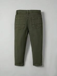 Toddlers Neutral Casual Minimalist School Style 5-Pocket Straight Leg All-Match Jeans, Daily Versatile Fashion Item - Army Green - View 2