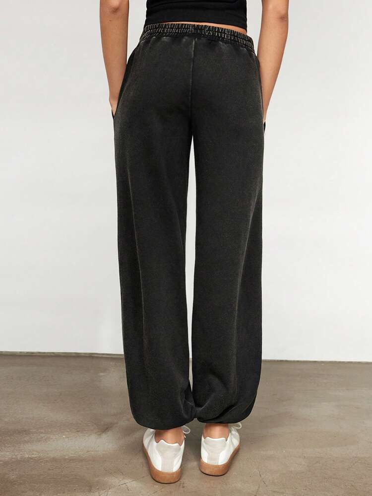 SHEIN Maija Women's Letter Print Drawstring Waist Pockets Casual Jogger Pants
