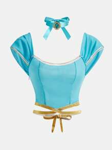 3 件套少女服装，包括上衣、裤子和头带 - 藍色 - 查看 10