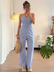 Elenzga Pantalón de peto casual a rayas para mujer - Multicolor - Ver 3