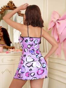 Lovely INS Style Tie-Dye Heart Pattern Women's Nightgown - Purple - View 2