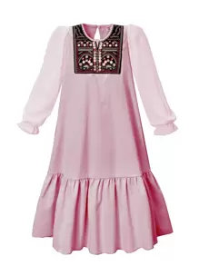 SHEIN Explorewe Gaun Anak Perempuan Remaja Elegan dengan Kerah Lepas Pasang, Motif Bunga, Model A-Line, Lengan Panjang Transparan, Serbaguna untuk Acara Kasual, Liburan, Pesta, Pakaian Sehari-hari, Musim Semi/Panas - Berwarna merah muda - View 3