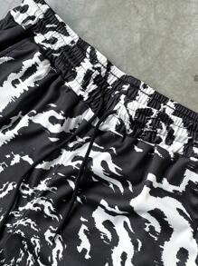 PAVTROS Men's Streetwear High-Street Black Swirl Dollar Money Graphic With Golden Teeth And Red Mouth On Street-Style Hip-Hop Digital Print Mesh Shorts - Multicolor - View 5