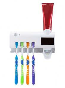 1 Peça Esterilizador de Escova de Dentes Inteligente Branca, Suporte para Escova de Dentes Montado na Parede Sem Furos, Espremedor de Pasta de Dente Automático Multifuncional com Carregamento USB, Conjunto para Banheiro Pode Segurar 4 Escovas de Dentes e Uma Pasta de Dente, Adequado para Banheiros, Dormitórios e Decoração Doméstica, Decoração de Banheiro Doméstica de Verão