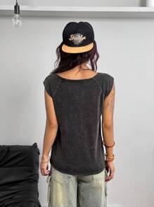 Coolane Camiseta de mujer para primavera/verano con estilo vintage grunge, manga ultra corta, lavado sucio y cómoda