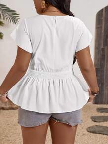 Breezaya Casual Lace Patchwork Plus Size Shirt For Holiday - White - View 2