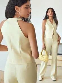 MOTF STUDIO SINGLE BUTTON WAISTCOAT - Yellow - View 1