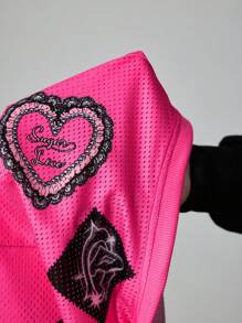 ROMWE Avant Y2K 女士宽松蝙蝠袖印花 T 恤 - 玫紅色 - 查看 7