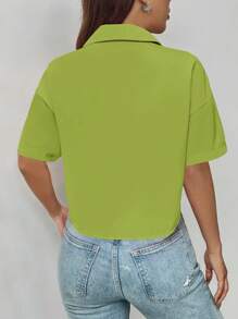 SHEIN LUNE Áo cánh tay ngắn đơn giản cho mùa xuân/hè - màu xanh lá - Xem 2