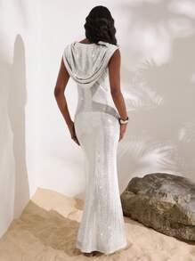 Opulessa Vestido ajustado de mujer con hombros descubiertos de punto con lentejuelas