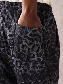 SUMWON Luxurious Flare Fit Animal Print Jogger Pants With Drawstring Waist, Streetwear Relaxed Fit Athletic Fashion Statement Bottoms - Black - View 8