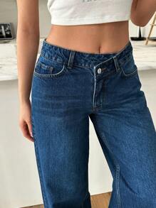 SHEIN Jeans de pierna ancha con cinturón asimétrico de cintura baja