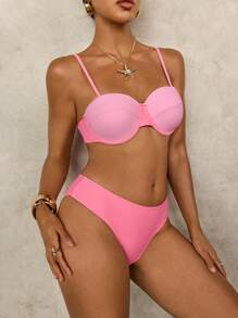 SHEIN Swim Conjunto de bikini con aros y almohadillas push-up con bloques de color para mujer, divertido y lindo