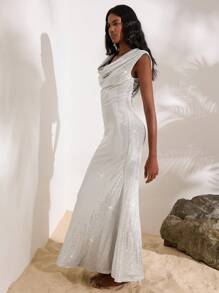 Opulessa Vestido ajustado de mujer con hombros descubiertos de punto con lentejuelas