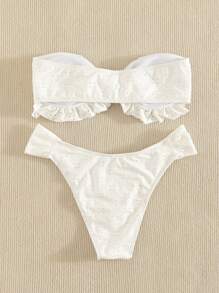 SHEIN Swim Solid Color Hollow Embroidery Bikini Swimwear, Vacation/Beach For Summer - White - View 5