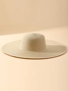 Simple Fashion Large Brim Straw Hat For Beach, Resort, Vacation - Beige - View 2