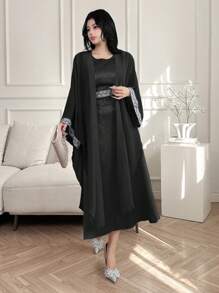 DAZY 2pcs/Set Sleeveless Patchwork Dress And Shirt For Women Carnival - Black - View 4