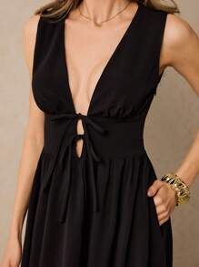 Poéselle Women's Elegant Black Maxi Dress,Summer Night Out Tie-Front Sleeveless Long Dress,Chic Casual Party Outfits,Sleek Resort Dresses For Women - Black - View 2