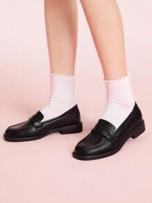 CUCCOO DOLLMOD Black Retro Round Toe Comfortable British Style Loafers For Women - Black - View 3