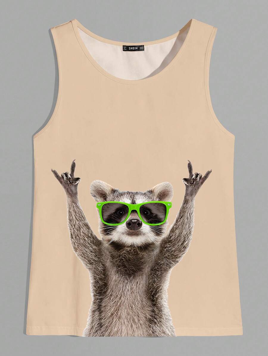 Manfinity Hypemode Men's Raccoon Print Crew Neck Casual Versatile Top - Multicolor - View 1