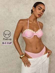 Conjunto de bikini sexy de verano para mujer con decoración de estampado de margaritas y atar al cuello