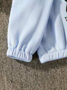 SHEIN 女大童標語和蝴蝶印花保暖連帽衫和運動褲