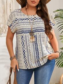 EMERY ROSE Große Größen Grafik Muster Lässig Loose Bluse, geeignet für Urlaub, Sommer