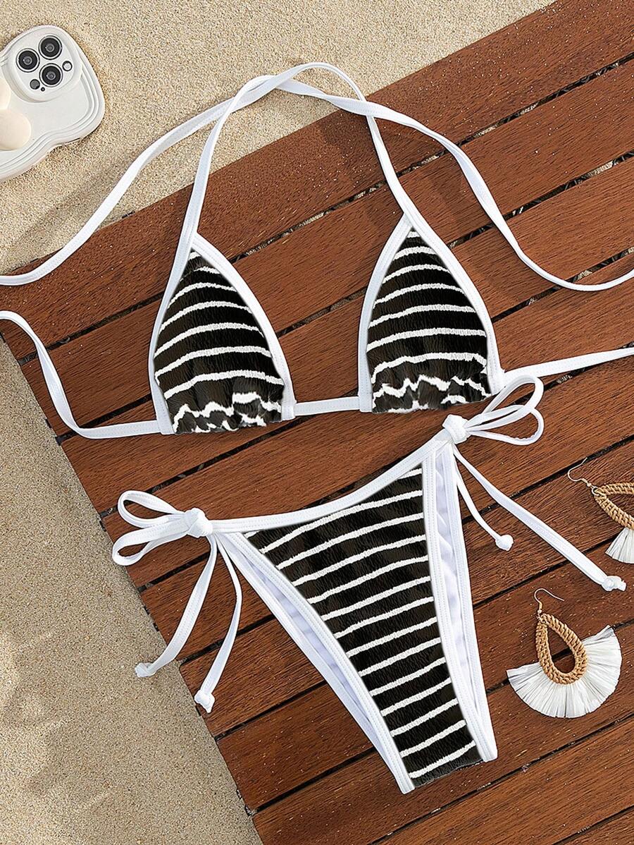 Swim Vcay Vacation Beach Sexy Striped Bikini Set - Micro Triangle