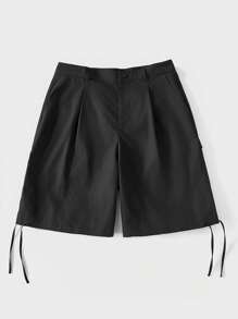 SHEIN Forever 21 男士宽松打结工装短裤夏季短裤/男士短裤/休闲/宽松版型/街头潮流 - 黑色 - 查看 1