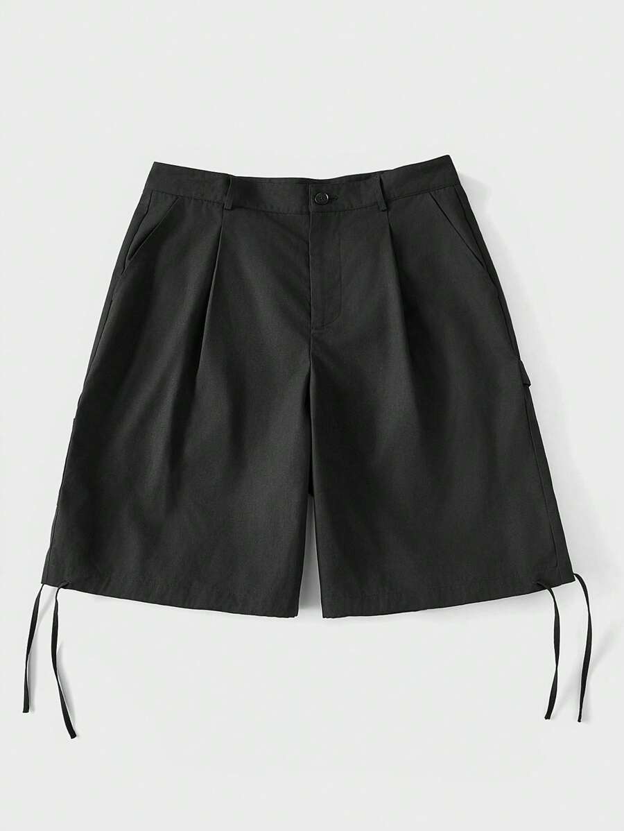 SHEIN Forever 21 男士宽松打结工装短裤夏季短裤/男士短裤/休闲/宽松版型/街头潮流 - 黑色 - 查看 1