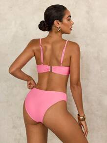 SHEIN Swim Conjunto de bikini con aros y almohadillas push-up con bloques de color para mujer, divertido y lindo