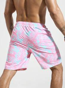 Manfinity KASUA Men's Tropical Plant Print Drawstring Waist Pocket Beach Shorts - Multicolor - View 2