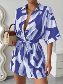 SHEIN LUNE Women Casual Random Print Batwing Sleeve Jumpsuit - Multicolor - View 5