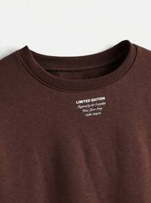 SHEIN Women Slogan Print Crew Neck Loose Fit Long Sleeve Sweatshirt , Graduation, Teacher For Women, Back To School - Brown - View 3