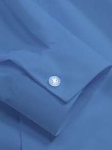 Manfinity Homme 男士纯色单排扣休闲/商务长袖正装衬衫 男士衬衫 男士修身衬衫 男士正装衬衫 男士正装衬衫 - 藍色 - 查看 5