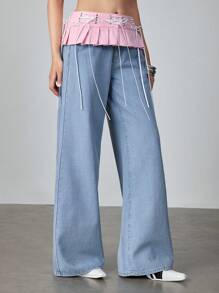 ROMWE Avant Jeans rectos con cordones de ballet, estética Y2K para mujer - Azul - Ver 4