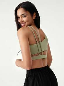 Hanevo Top de tirantes verde con cuello asimétrico, espalda descubierta y diseño calado para mujer - Verde - Ver 1