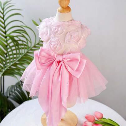 PETSIN Rose Wedding Dress Pink Princess Tulle Puffy Skirt, Suitable For Weddings, Parties, Pets